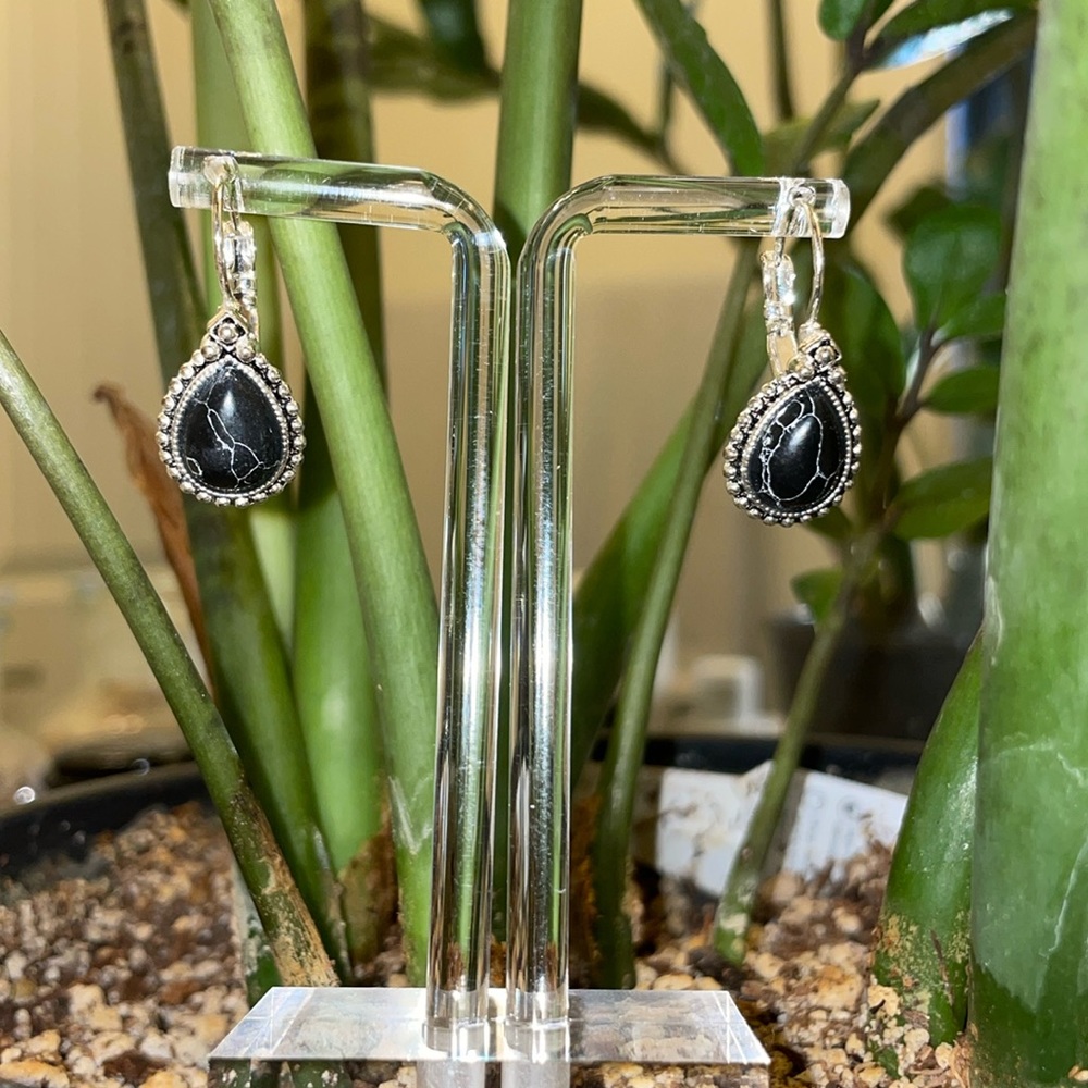 Black and white marble earrings- costume jewelry